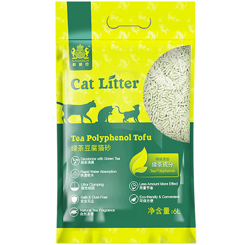 耐威克绿茶豆腐猫砂6L绿茶除臭低粉尘 易结团快速吸水 猫砂包邮