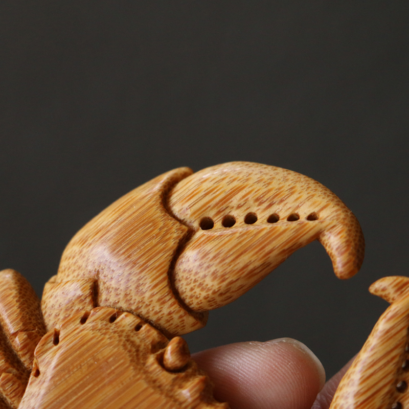 精品纯手工雕刻天然老玉竹螃蟹手把件竹雕小摆件寓意很有钱