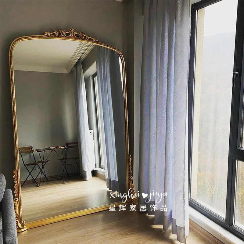 欧式复古全身镜实木雕花落地试衣镜穿衣镜子美式服装店大镜子壁挂