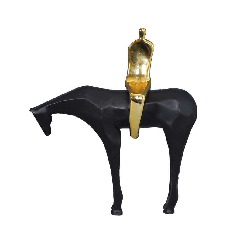 新中式动物骏马人物摆件样板房间售楼处酒店客厅玄关博古架装饰品