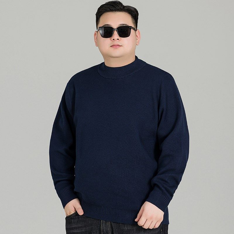 胖子宽松半高领厚款毛衣打底衫秋冬季加肥大码男士套头纯棉针织衫