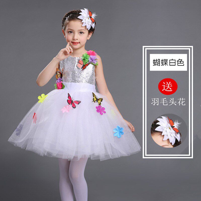 六一儿童节白色公主蓬蓬纱裙中小学生诗歌朗诵服装幼儿演出小童