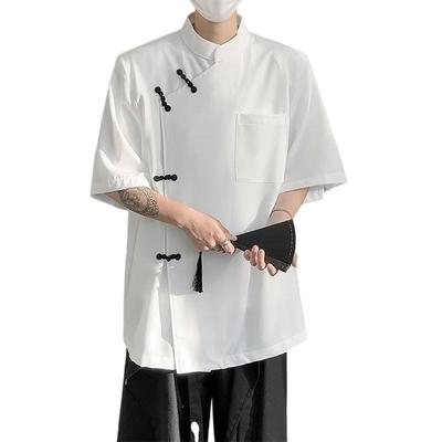 新中式男装国风盘扣唐装衬衫男设计感高级感短袖衬衣道袍中山外套