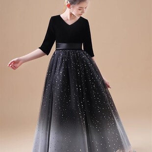 女童礼服2024新款轻奢小众高端加绒公主裙秋冬儿童主持人钢琴演奏