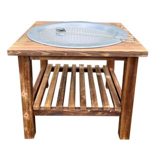 实木烤火盆烤火桌网红围炉煮茶桌冬日取暖神器户外W烧烤桌烤火盆