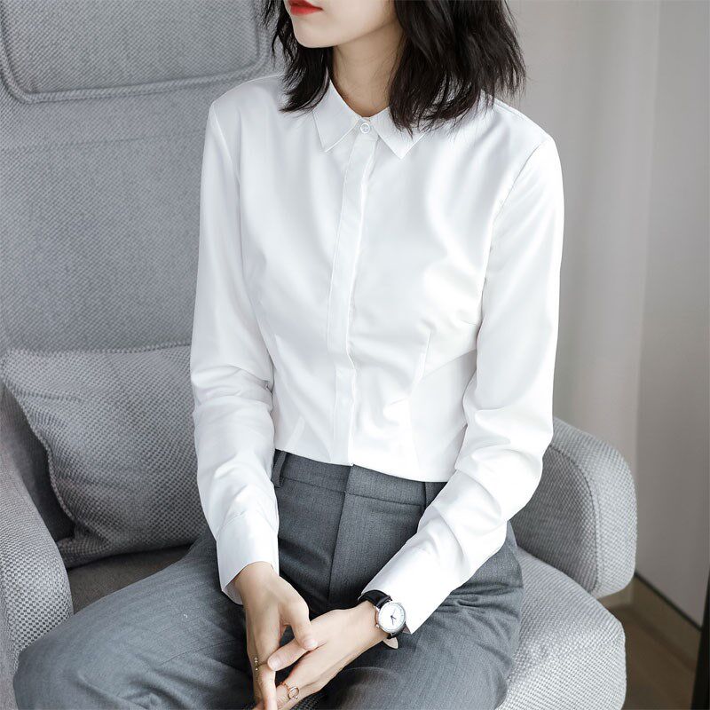 职业白色衬衫女长袖不透酒店免烫工作G服防走光工装衬衣女士面试