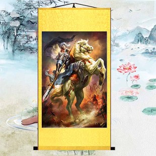 五虎将赵云赵子龙画像三国人物装饰画客厅办N公室丝绸卷轴挂画包