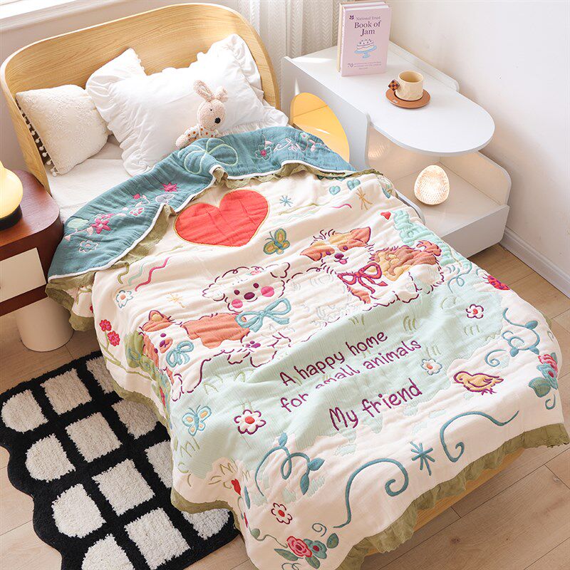 十层纱布儿童盖毯花边泡芙被宝宝全棉毛巾被T柔软加厚午睡毯子,床上用品,休闲毯/毛毯/绒毯,淘宝优惠券,粉丝福利购,淘宝优惠卷