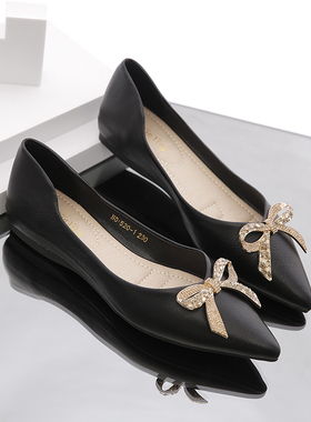 平底单鞋女202k3年春秋季新款浅口尖头百搭豆豆鞋软底软皮网红水