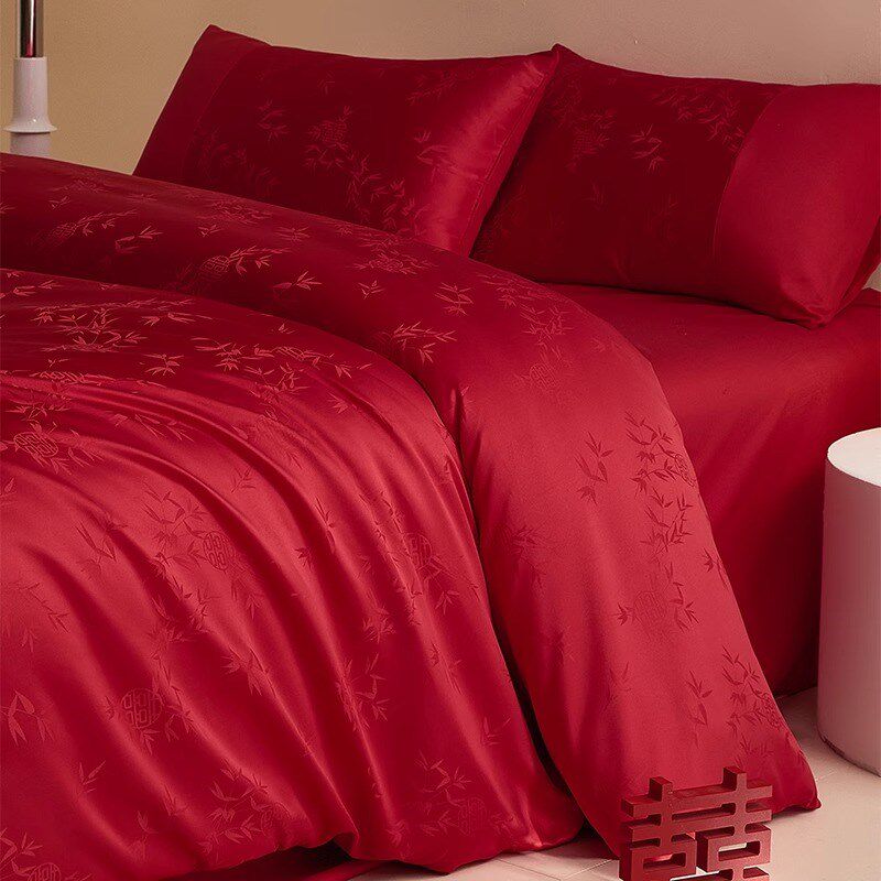 中式提花婚庆四件套红色结婚被套床单新婚礼床上用Z品婚房陪嫁,床上用品,婚庆床品套件,淘宝优惠券,粉丝福利购,淘宝优惠卷