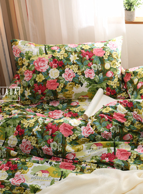 全棉被套单件 150x200X230cm秋冬被罩N斜纹布田园风大花朵绿色