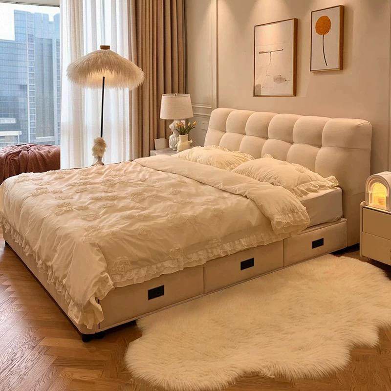 法式奶油风科技布床网红泡芙床现代简约布艺床1米8双人软包储物床,住宅家具,布艺床,淘宝优惠券,粉丝福利购,淘宝优惠卷