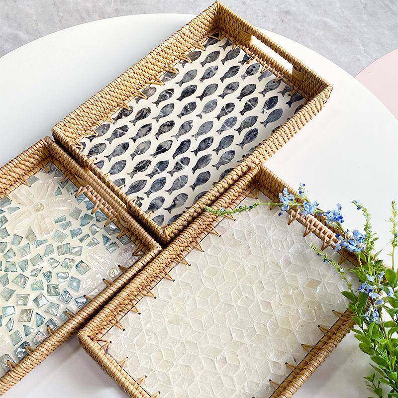 越南藤编贝壳托盘长方形水果盘藤篮编织早餐篮日式面包筐点心篮子,餐饮具,餐用托盘,淘宝优惠券,粉丝福利购,淘宝优惠卷