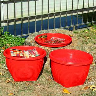 结婚乔迁八角大红带盘箩筐箩水果担粮食稻谷箩子孙桶喜事塑料红桶