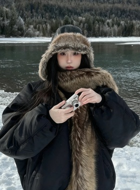 超软！冬季新款棕色仿貂毛长款围巾女高级时尚仿皮草保暖围脖披肩