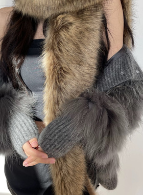 甜酷千禧辣妹风仿狐狸毛长款保暖围巾仿皮草加厚时髦毛毛围脖