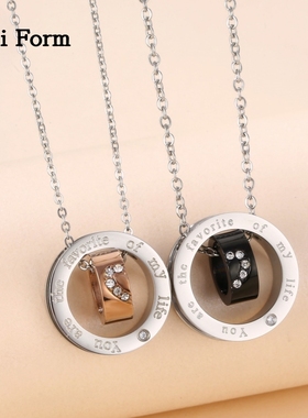 新款时尚风双环项链男女小众