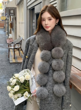 高级感秋冬时髦保暖搭配神器灵动毛球定染仿狐狸毛围脖皮草围巾女