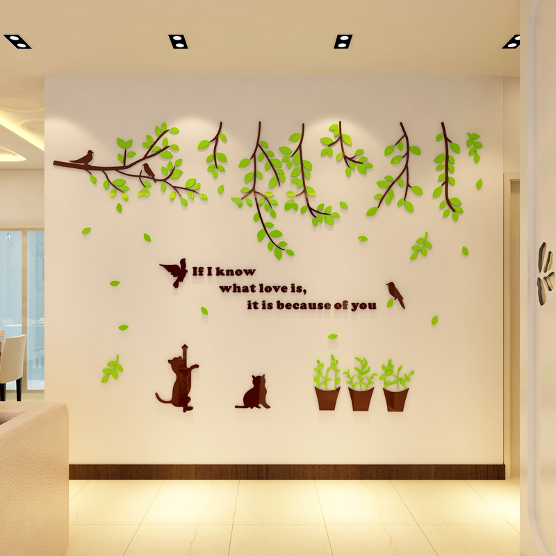 亚克力3d立体墙贴客厅沙发电视背景墙面装饰贴纸自粘墙壁贴画卡通图片