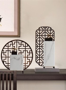 新中式禅意金属装饰罐玄关摆件样品屋展示中心书房软装饰品样板房