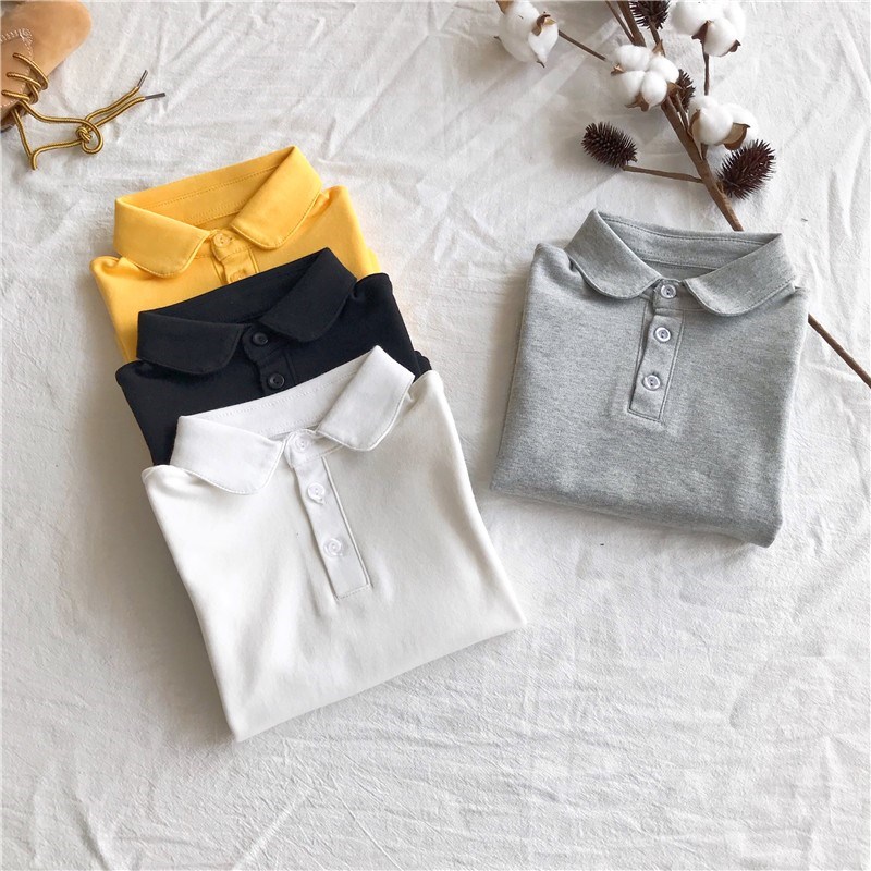 春秋新款童装儿童纯棉白色打底衫男童女童翻领T恤宝宝polo衬衫2-3