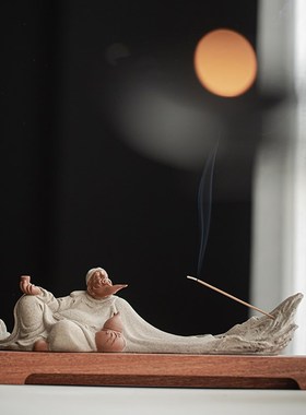 久造新中式禅意伯牙抚琴摆件陶瓷家居客厅书房香插人物雕塑工艺品