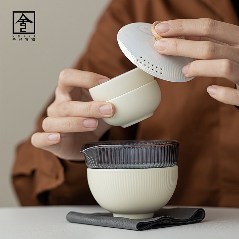 旅行茶具套装快客杯便携式一壶二杯奶油风陶瓷功夫茶具户外喝茶杯