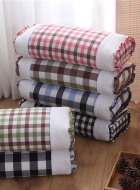 荞麦皮枕头韩式格子纯棉枕套长方形护颈苦荞麦壳硬枕芯颈椎保健枕