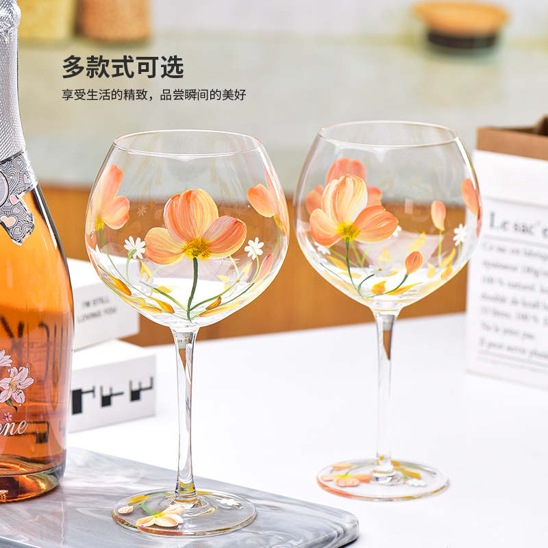 法兰晶轻奢红酒杯高脚杯家用玻璃杯彩绘水晶彩色葡萄酒杯洋酒杯子