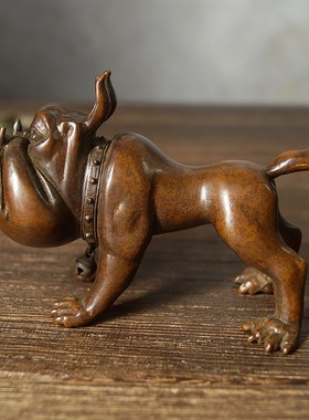 苏工实心铜生肖狗居室书桌博古架桌面摆件茶宠茶可养日式复古铜虫