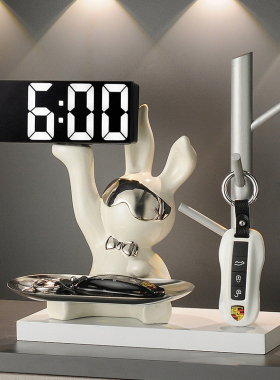 玄关钥匙收纳摆件客厅进门入户鞋柜门口玄幻时钟桌面装饰品摆设