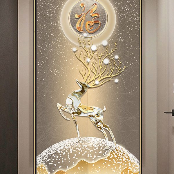新中式轻奢麋鹿玄关入户家用卧室门帘隔断帘布艺厕所厨房遮挡挂帘