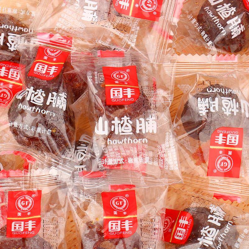 现货国丰山楂脯500g空心山楂软糯果开胃零食凉果蜜饯独立包邮山东