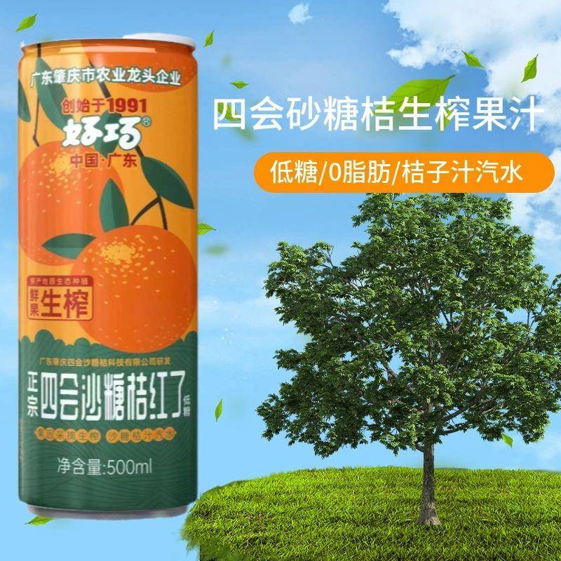 现货四会沙糖桔红瞭生榨桔子红瞭果汁饮料500ml易拉罐装0脂整箱
