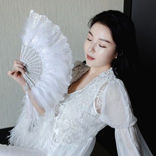 复古风羽毛扇子汉服拍照道具洛丽塔I扇子广场舞舞蹈扇折扇厂家