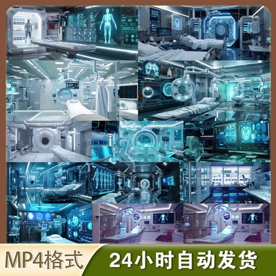 4K高清视频素材未来智慧医疗CTAI数字化病房远程监护核磁共振