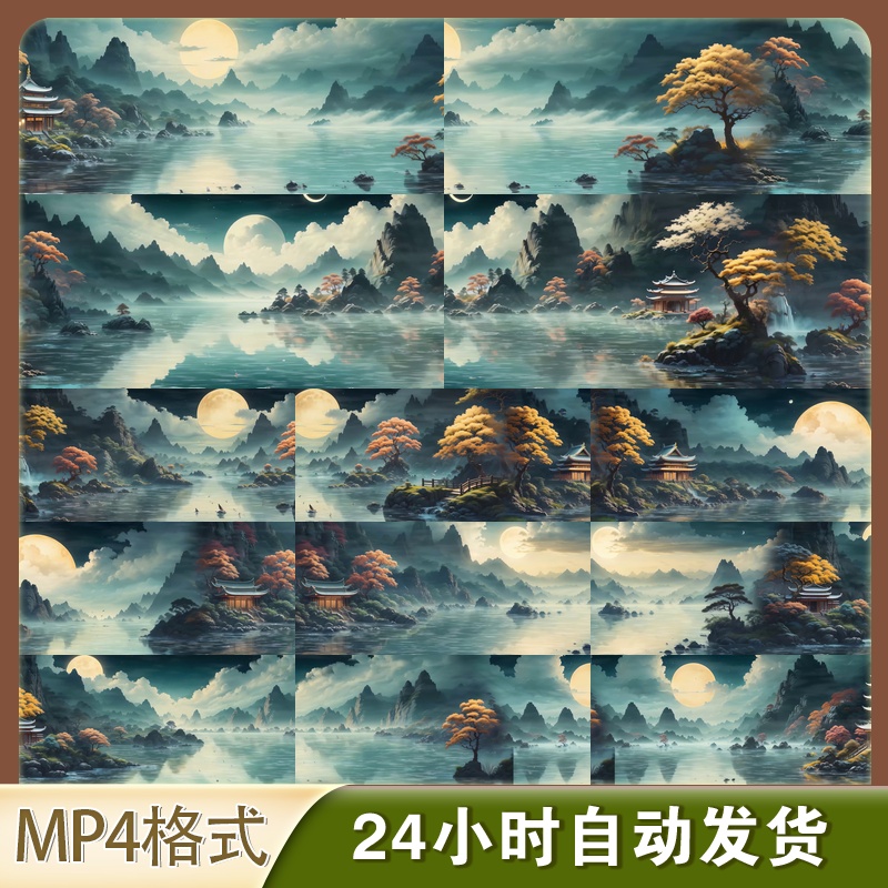 高清8k国画风景长轴舞美国风山水墨意境江南诗筝文化历史视频素材