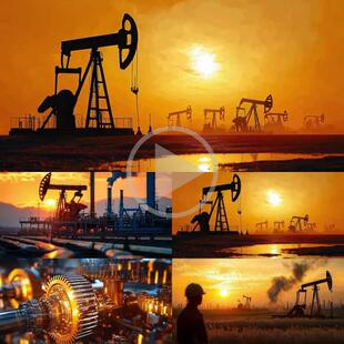 4K高清视频素材油田开采设备抽油机炼化工厂管道工业4.0能源勘探