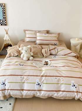 可爱卡通纯棉被套全棉四件套磨毛花卉简约加厚保暖秋冬床上用品2m