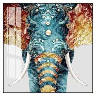 现代轻奢正方形客厅装饰画餐厅艺术骏马大象玄关过道晶瓷镶钻挂画