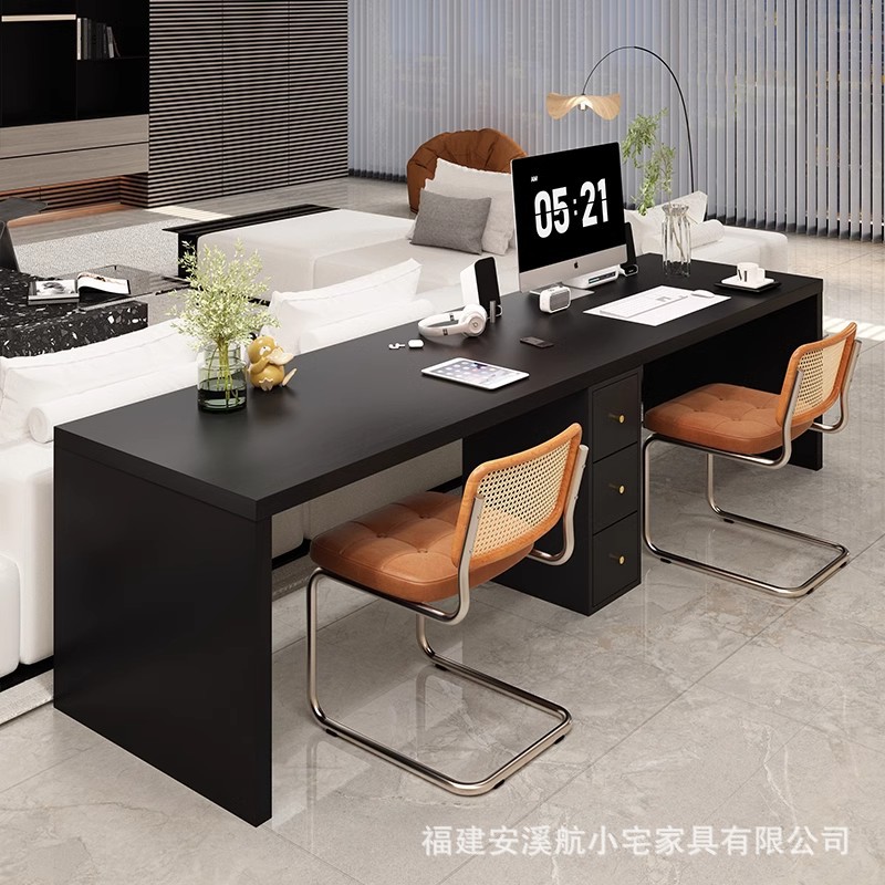 北欧实木长条桌子黑色家用客厅双人台式电脑桌超长书桌办公写字桌