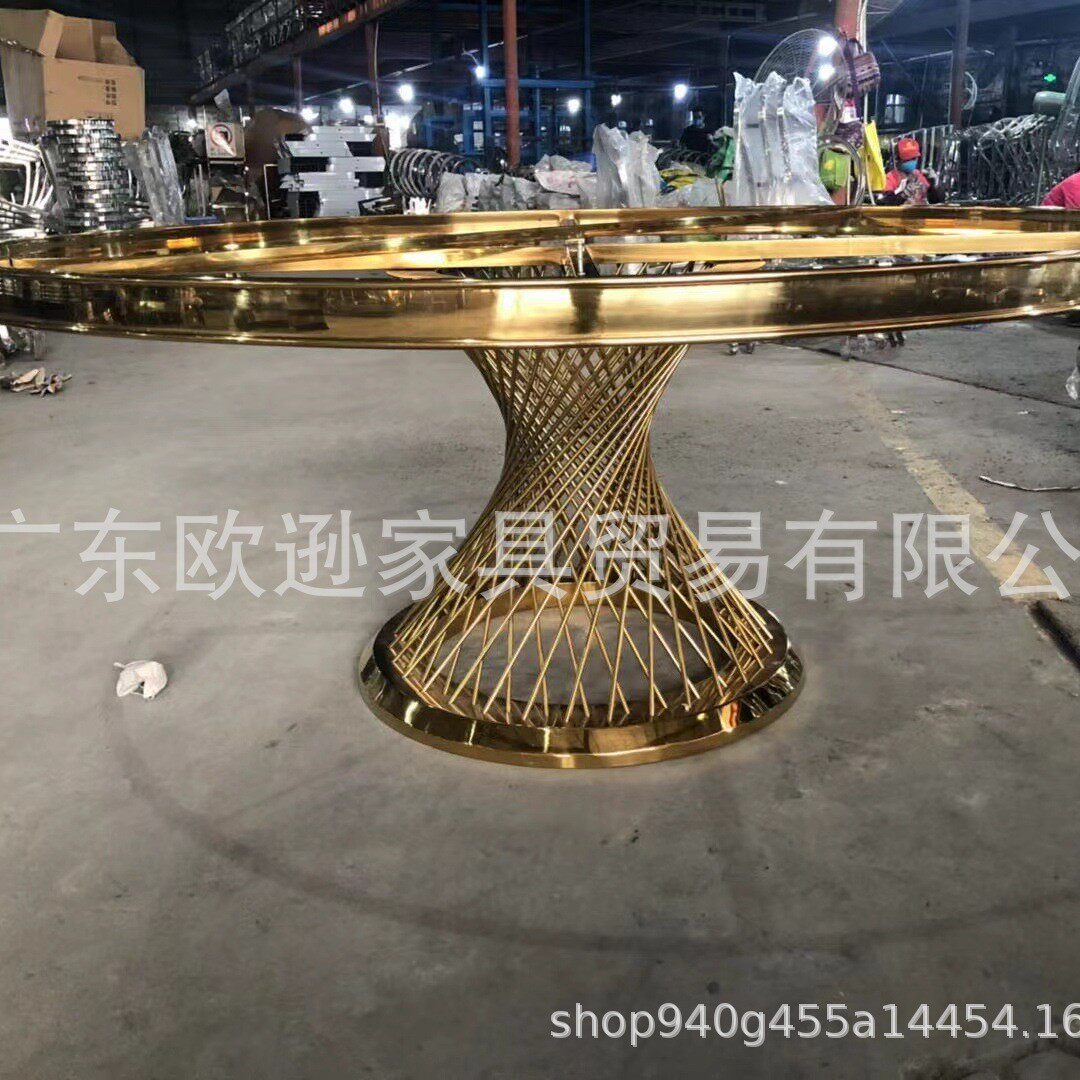 不锈钢钛金餐桌玻璃面板酒店宴会家具