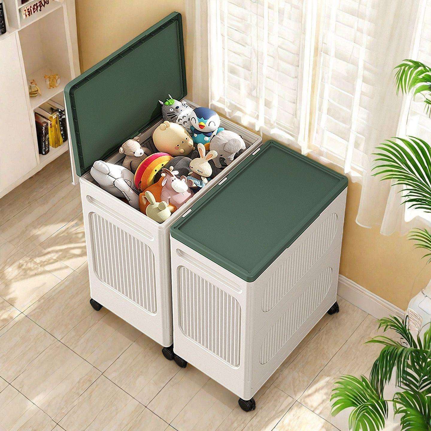 大容量60CM宽衣物收纳箱卧室杂物公仔玩具储物箱盖式防尘可移动柜