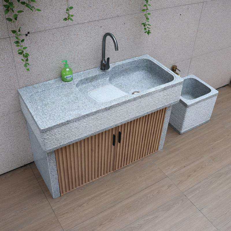 天然花岗岩户外洗衣池带搓板一体式庭院石材洗手台盆室外洗菜水槽