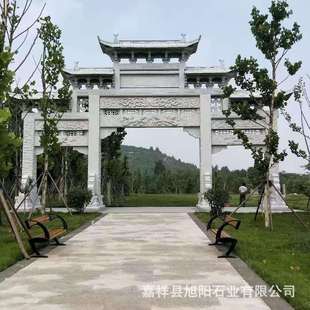 农村口仿古石雕牌坊石牌楼青石牌坊花岗岩石牌楼三门五楼石牌坊