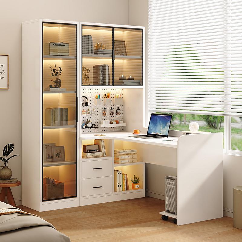 实木书桌台式电脑家用办公桌转角书桌书架一体桌儿童学习桌写字桌