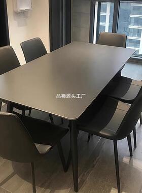 现代简约长方形饭桌依诺黑色岩板餐桌岩板餐桌全拖家用小户型餐厅