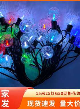 户外G50网格花纹灯15米25灯RGB+WW控制闪直插灯珠圣诞节装饰灯串