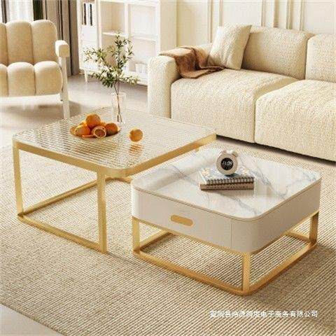 奶油风岩板茶几客厅家用简约现代小户型轻奢网红圆形茶几桌子组合