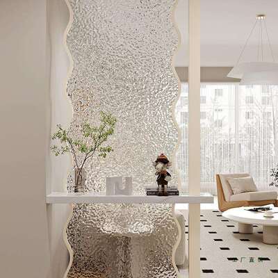 奶油风水波纹玻璃屏风入户客厅卧室遮挡现代卫生间浴室不锈钢隔断